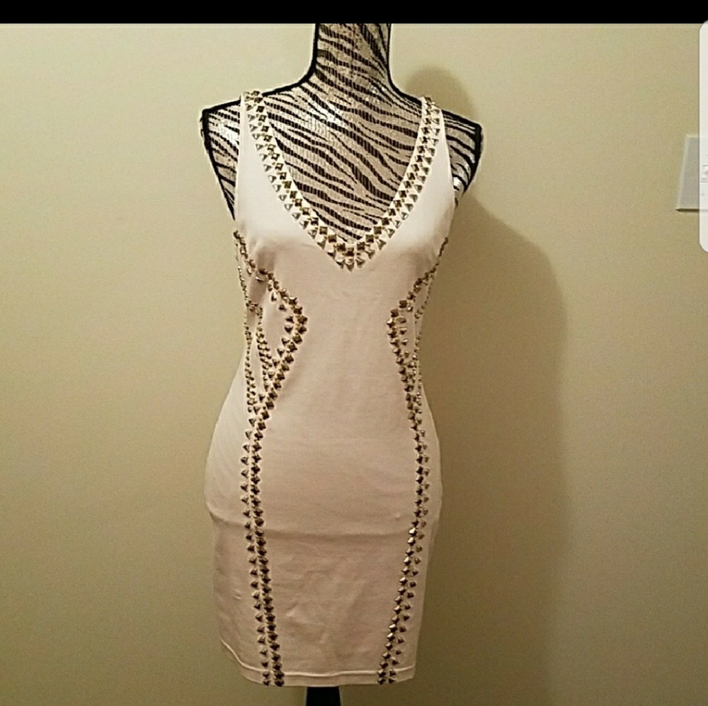 NWT. Bebe Multi Studded Ponte mini dress.